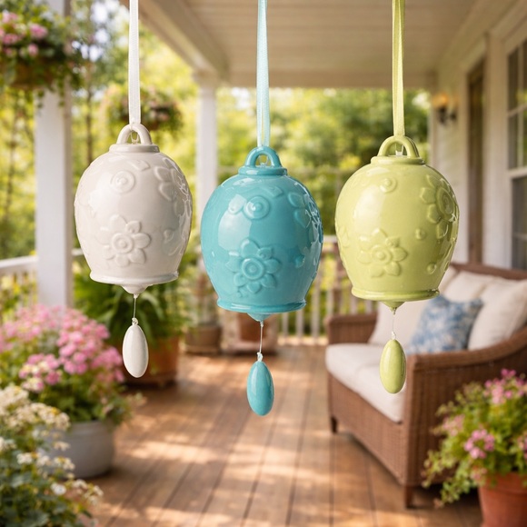 Other - Boston International Ceramic Hanging Bell Wind Chime Set of 3 – NWT